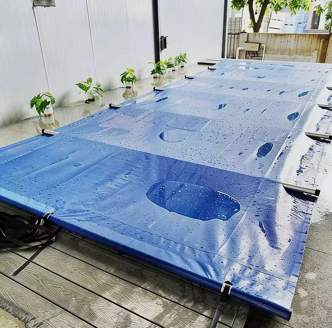 PVC Laminated Waterproof Breathable Anti-UV Blackout Organic Plain Weft Swimming Pool Covers Tarpaulin Coated - Image 4