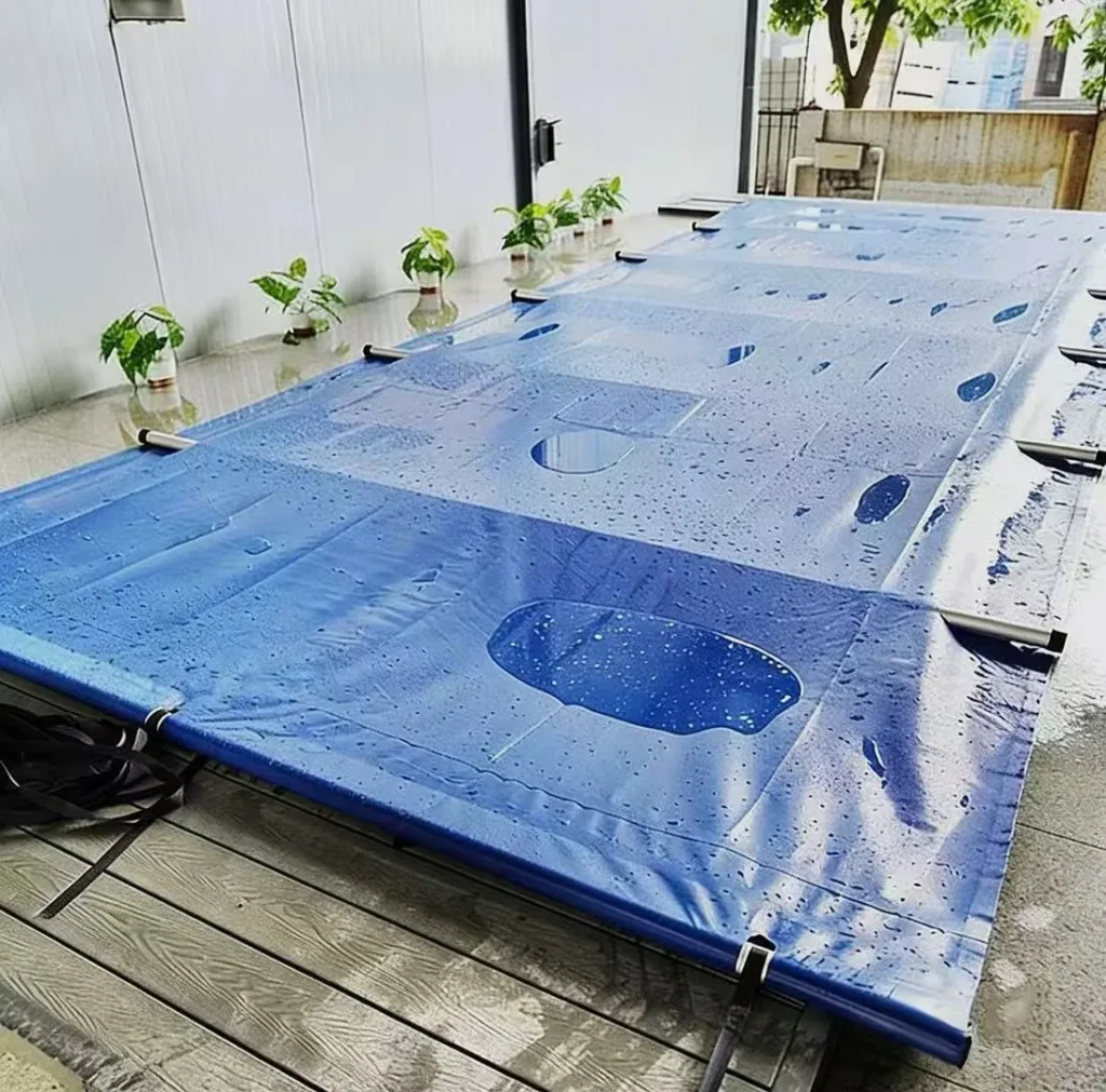 JX PVC Laminated Waterproof Breathable Anti-UV Blackout Organic Plain Weft Swimming Pool Covers Tarpaulin Coated