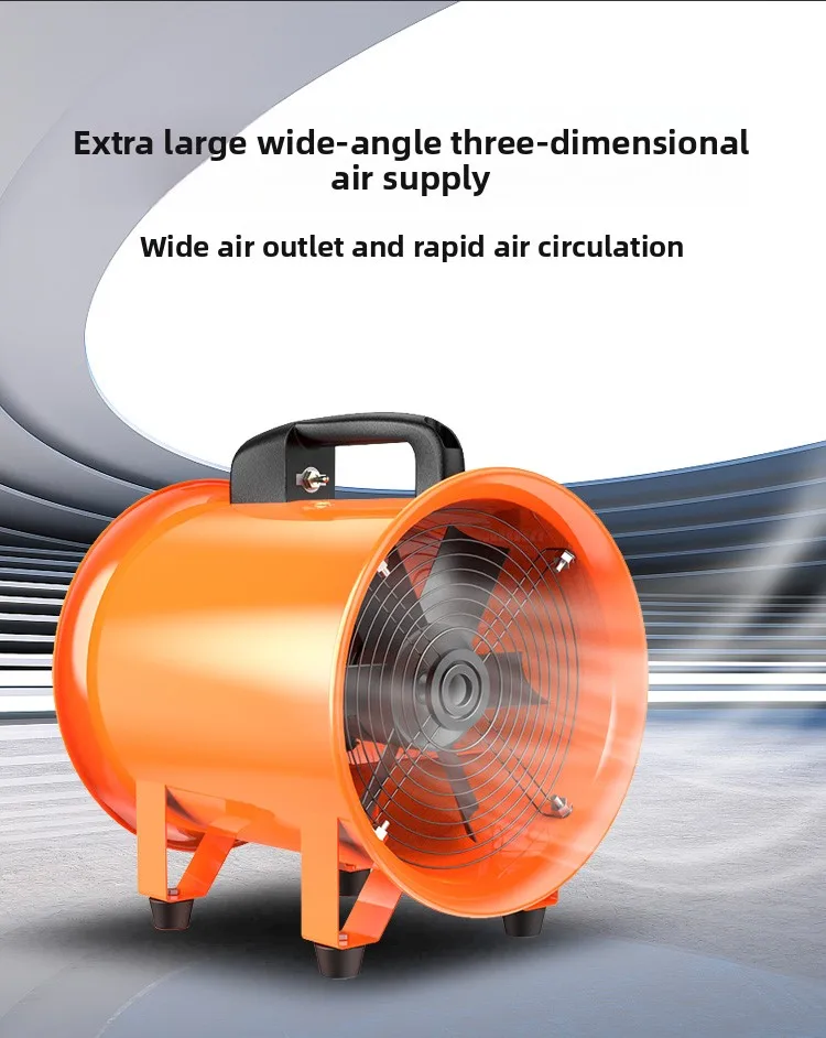 Portable 3000RPM Axial Flow Fan with Flexible Duct Hose for Industrial Exhaust Ventilation in Factories and Construction Sites