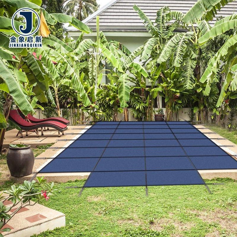 Rain Permeability Coated Organic Weft Plain Boys Blackout Blue Mesh Pool Safety Cover 18x36ft Rectangular Inground 4x8ft Center
