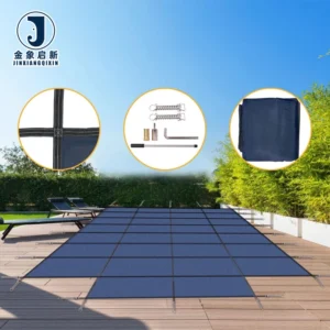Rain Permeability Coated Organic Weft Plain Boys Blackout Blue Mesh Pool Safety Cover 18x36ft Rectangular Inground 4x8ft Center
