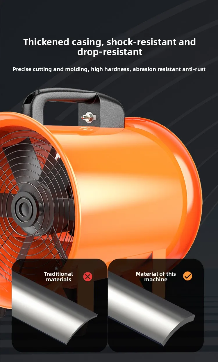 Portable 3000RPM Axial Flow Fan with Flexible Duct Hose for Industrial Exhaust Ventilation in Factories and Construction Sites - Image 2