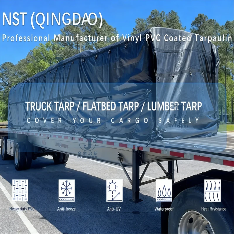 Factory Wholesale 14oz 18oz RipSTOP Flatbed Semi Truck Lumber Tarp with 8′ Drops 1PC 2PC 3PC Custom Waterproof Tarp