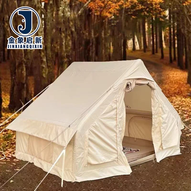 Inflatable Camping Tent Portable Anti-UV Water-resistance Khaki with Air Pump 6銕?for Family 4 People