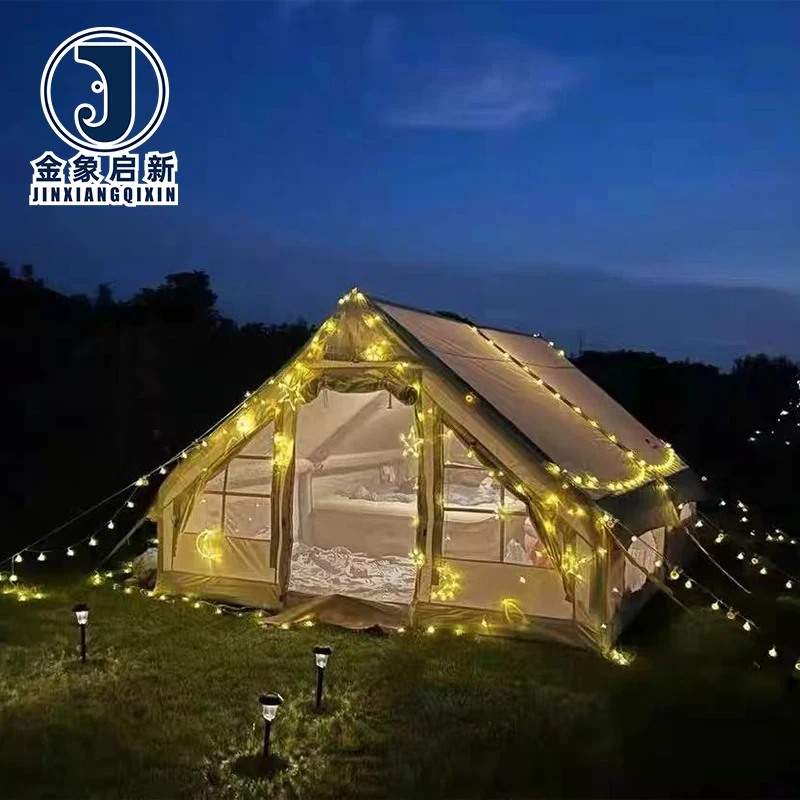 Luxury Inflatable Camping Tent Large Waterproof Family Outdoor Portable Air Tent With Cabin House Design For 6-8 Person