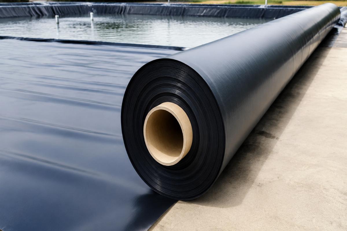 A custom-cut PVC tarpaulin roll for aquaculture pond lining