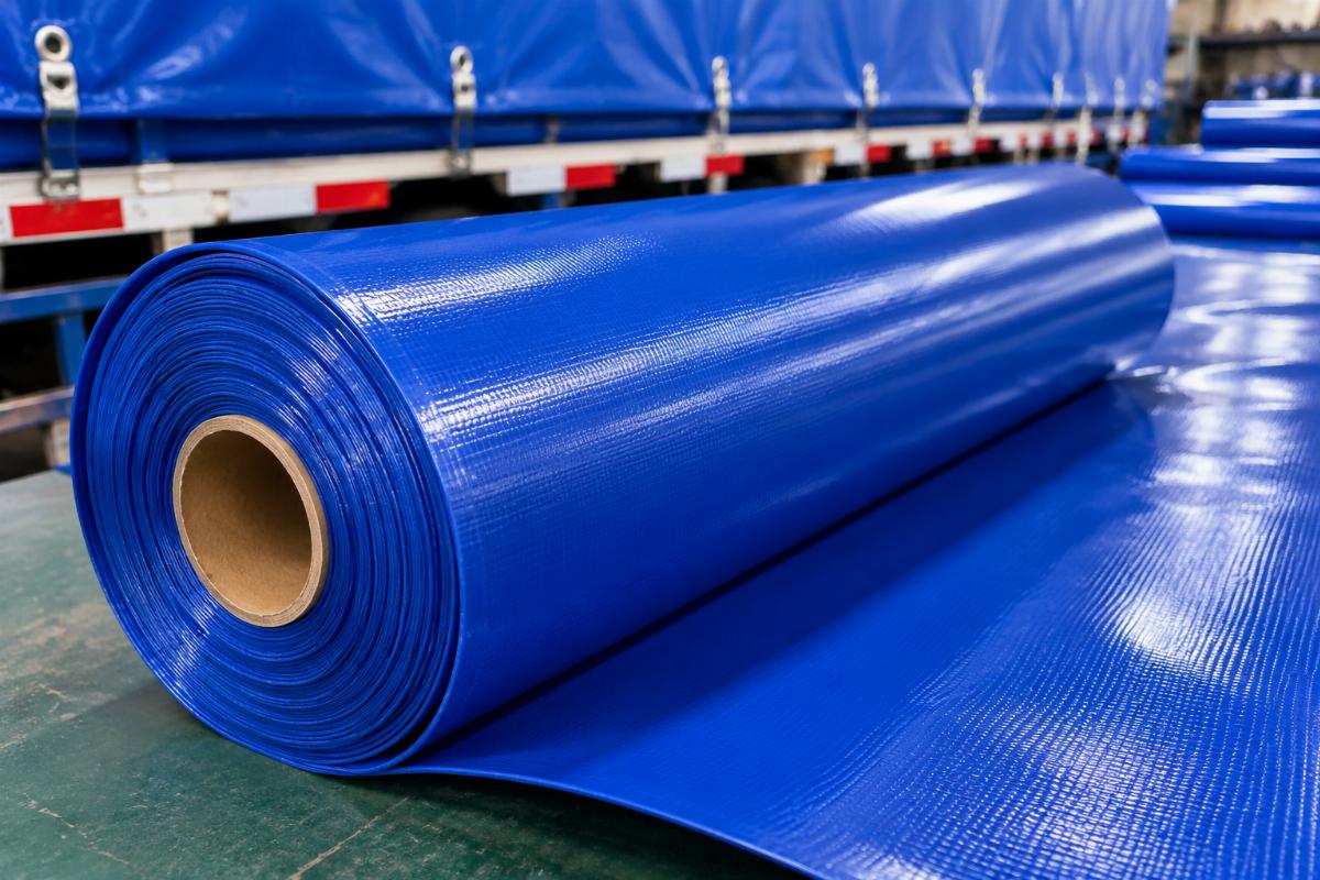 Blue custom color PVC tarpaulin roll for truck cover production