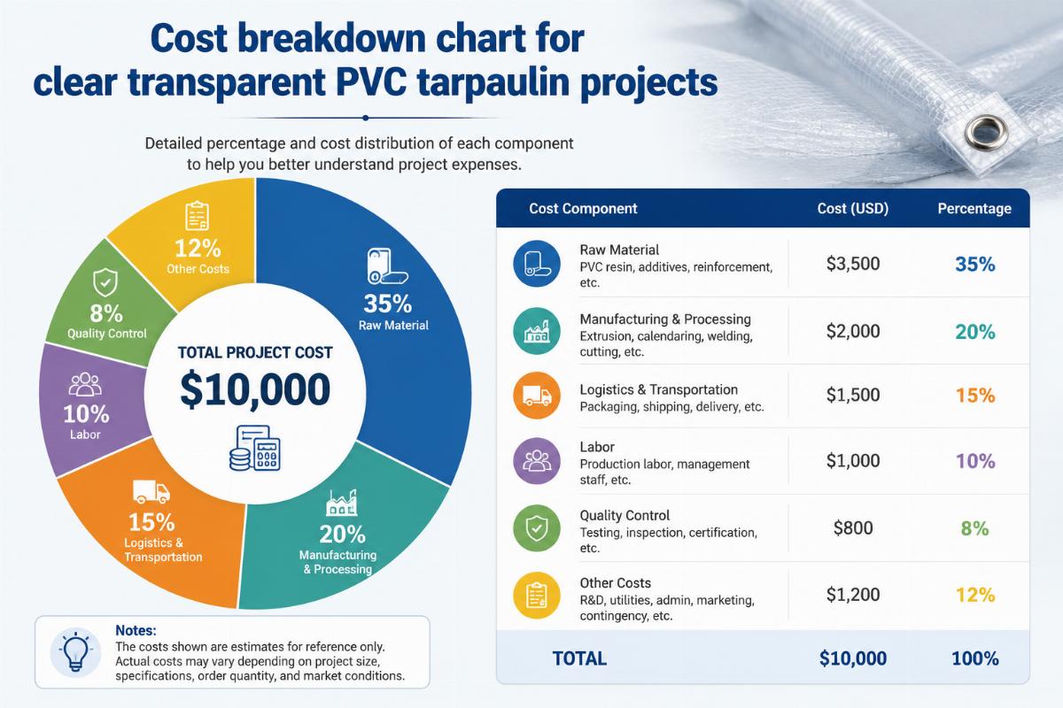 Cost breakdown chart for clear transparent PVC tarpaulin projects
