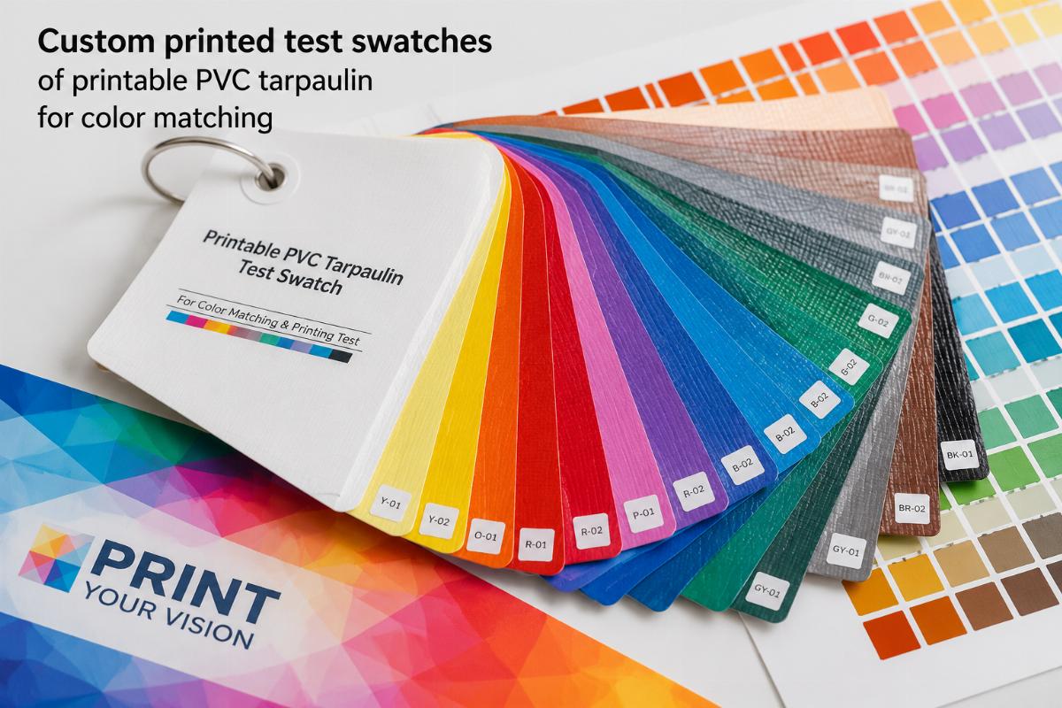 Custom printed test swatches of printable PVC tarpaulin for color matching