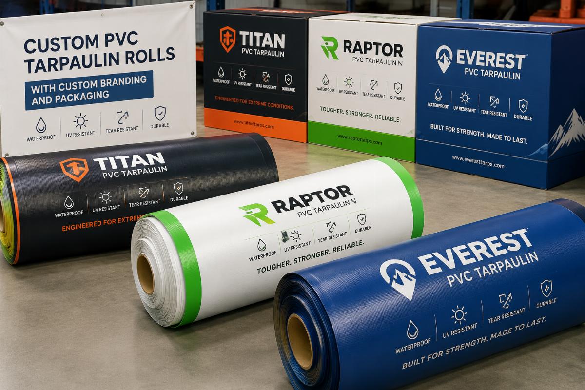 Custom PVC tarpaulin rolls with custom branding and packaging