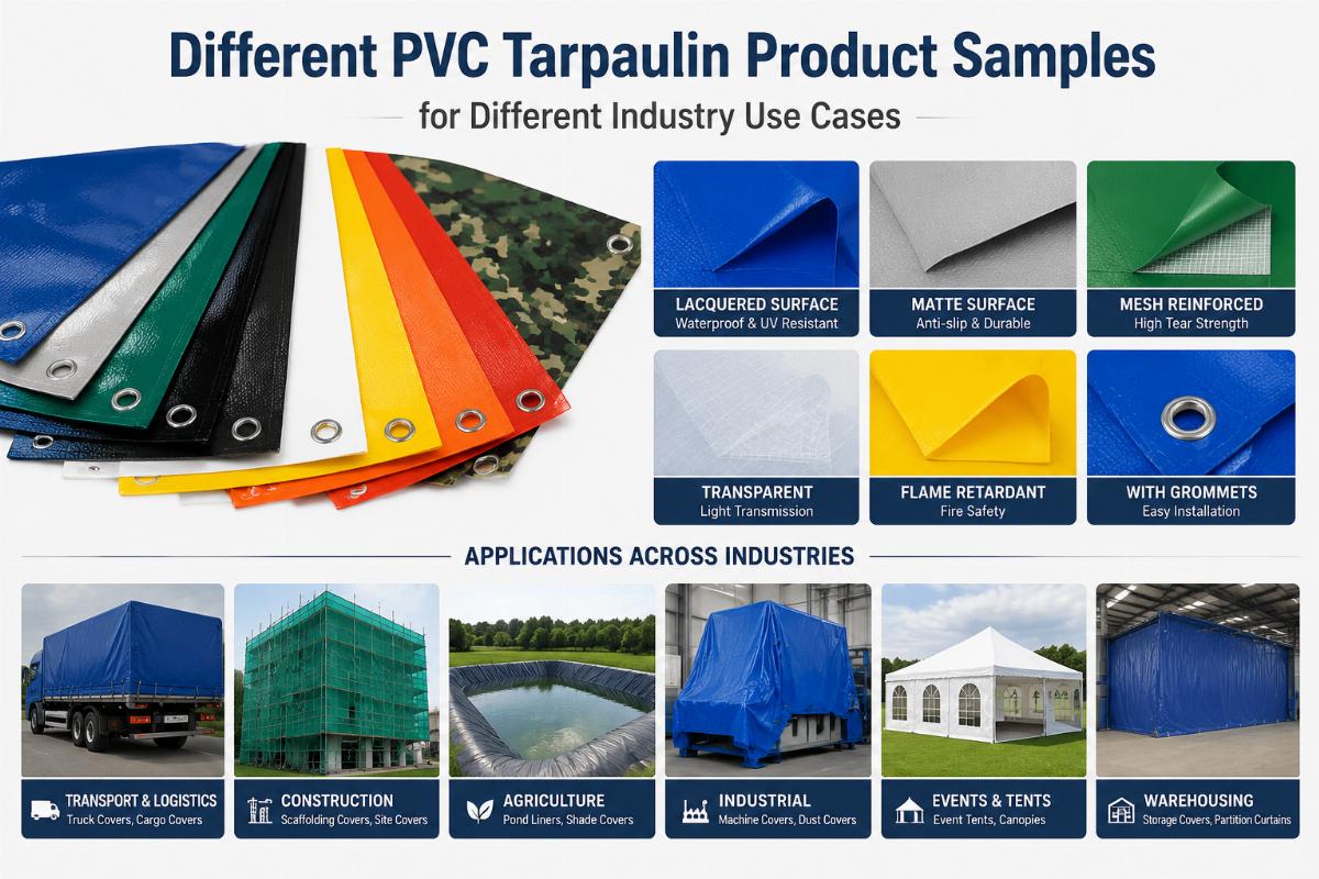 Different PVC tarpaulin product samples for different industry use cases