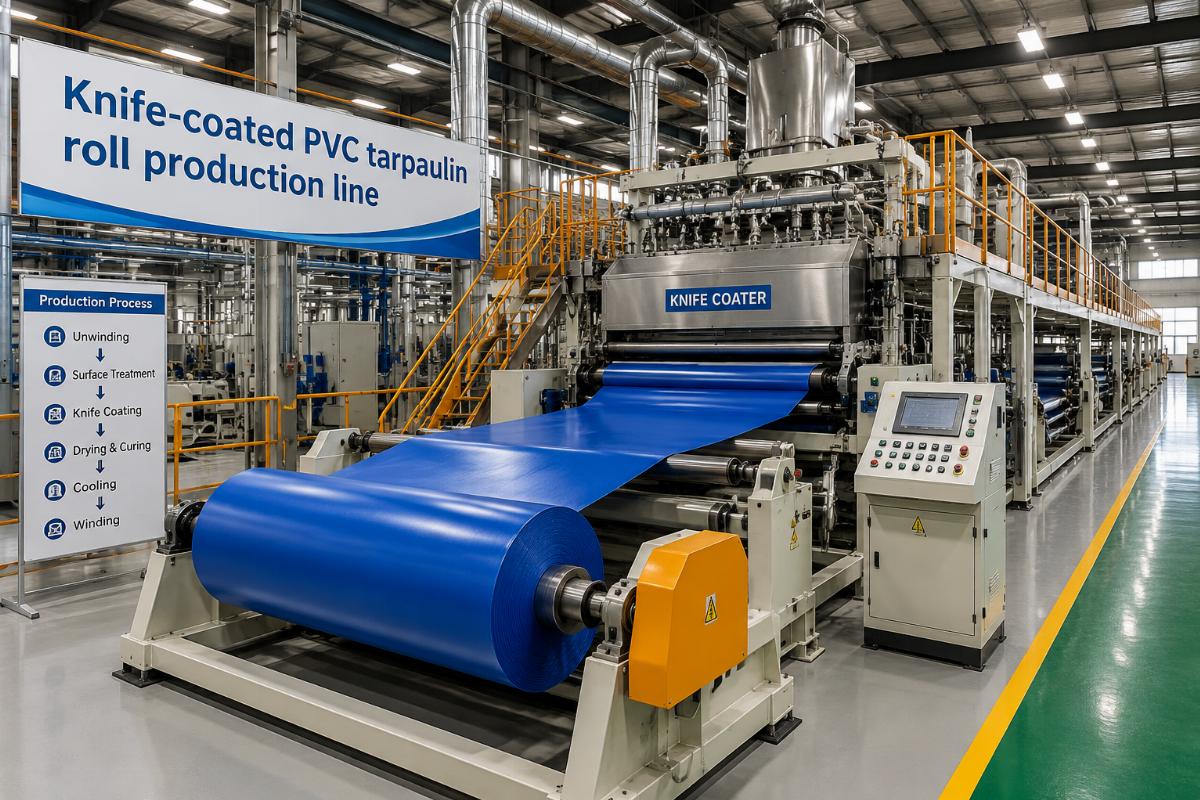 Knife-coated PVC tarpaulin roll production line