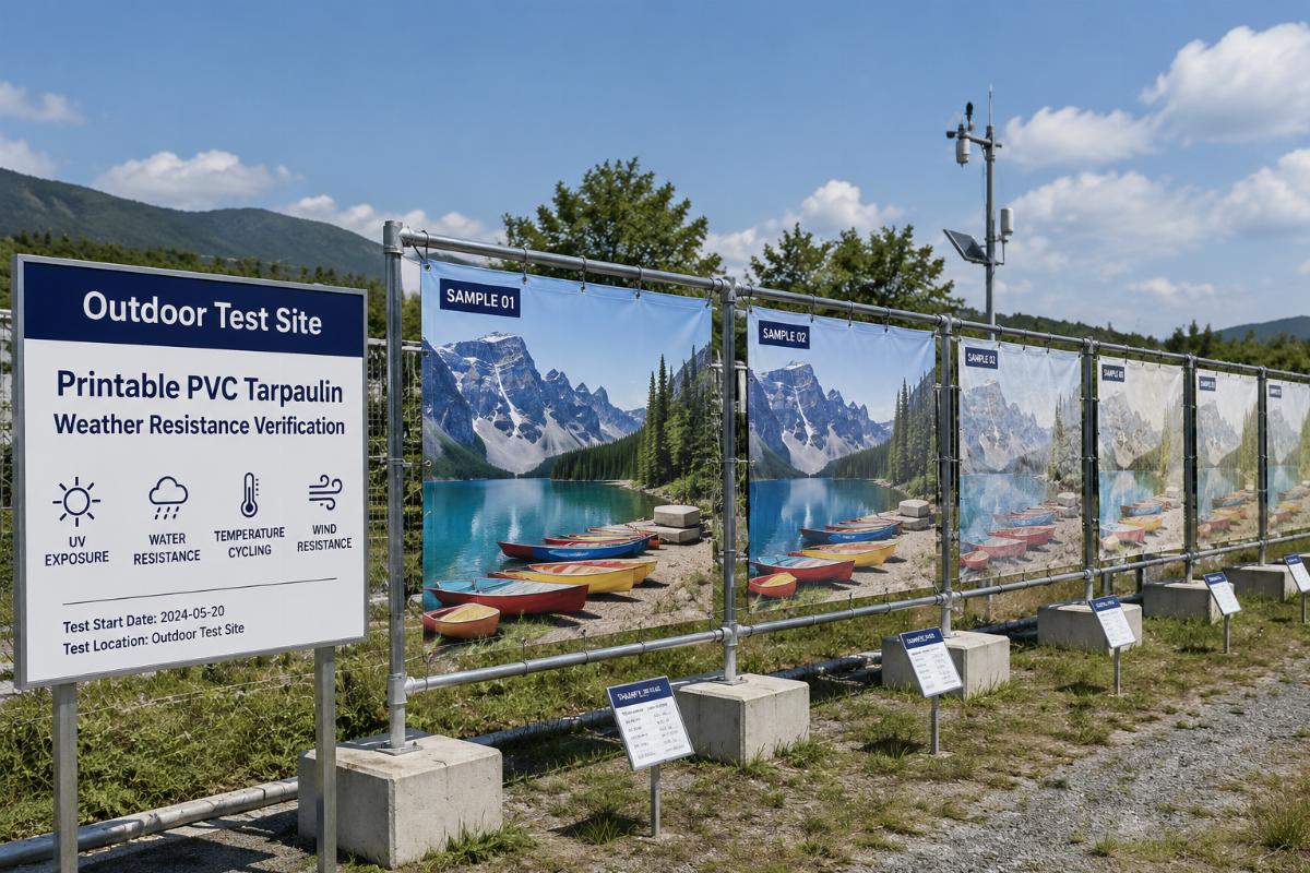 Outdoor test site of printable PVC tarpaulin for weather resistance verification