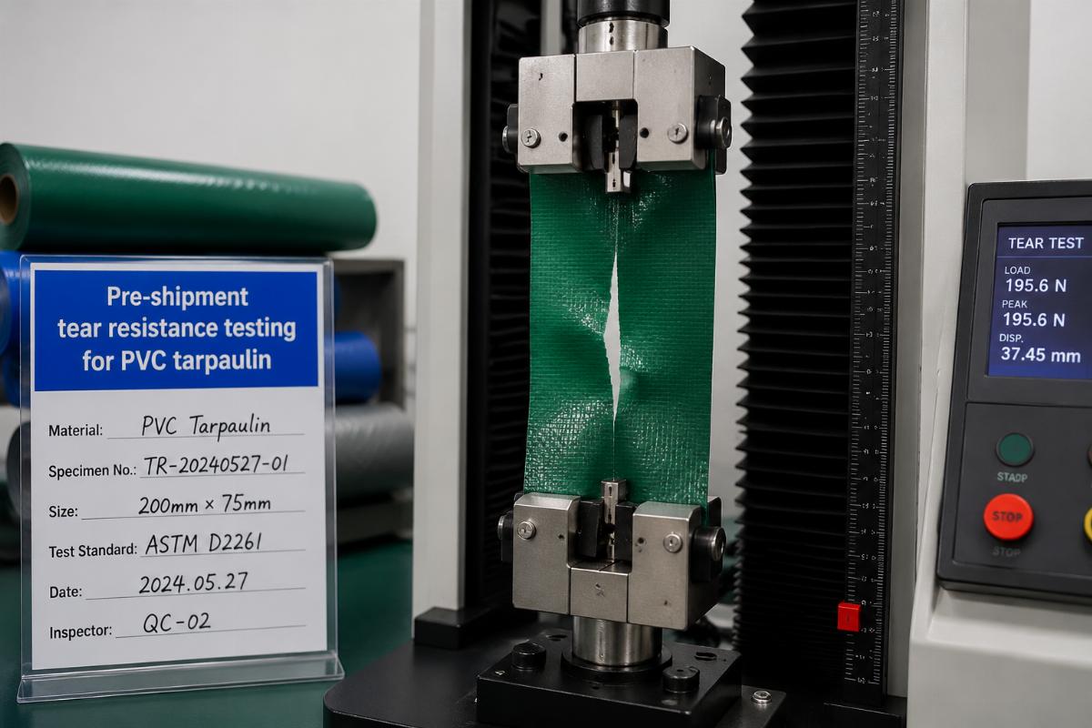 Pre-shipment tear resistance testing for PVC tarpaulin