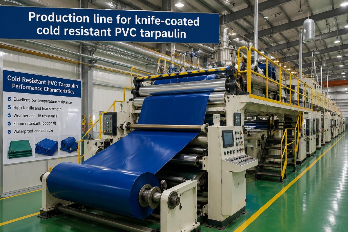 Production line for knife-coated cold resistant PVC tarpaulin