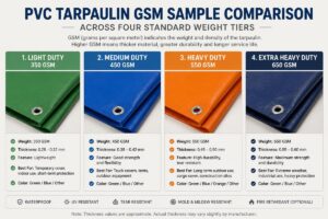 PVC tarpaulin GSM sample comparison across four standard weight tiers