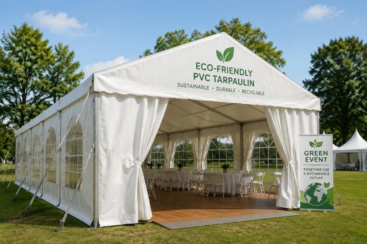 Temporary event tent constructed with eco-friendly PVC tarpaulin
