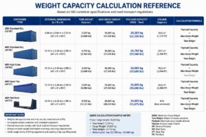 Weight capacity calculation reference for different container types